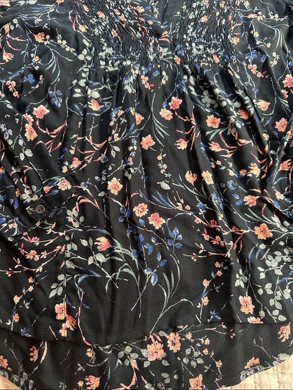 Lucky Brand Black Floral V-Neck Smocked Blouse - Picture 5 of 5